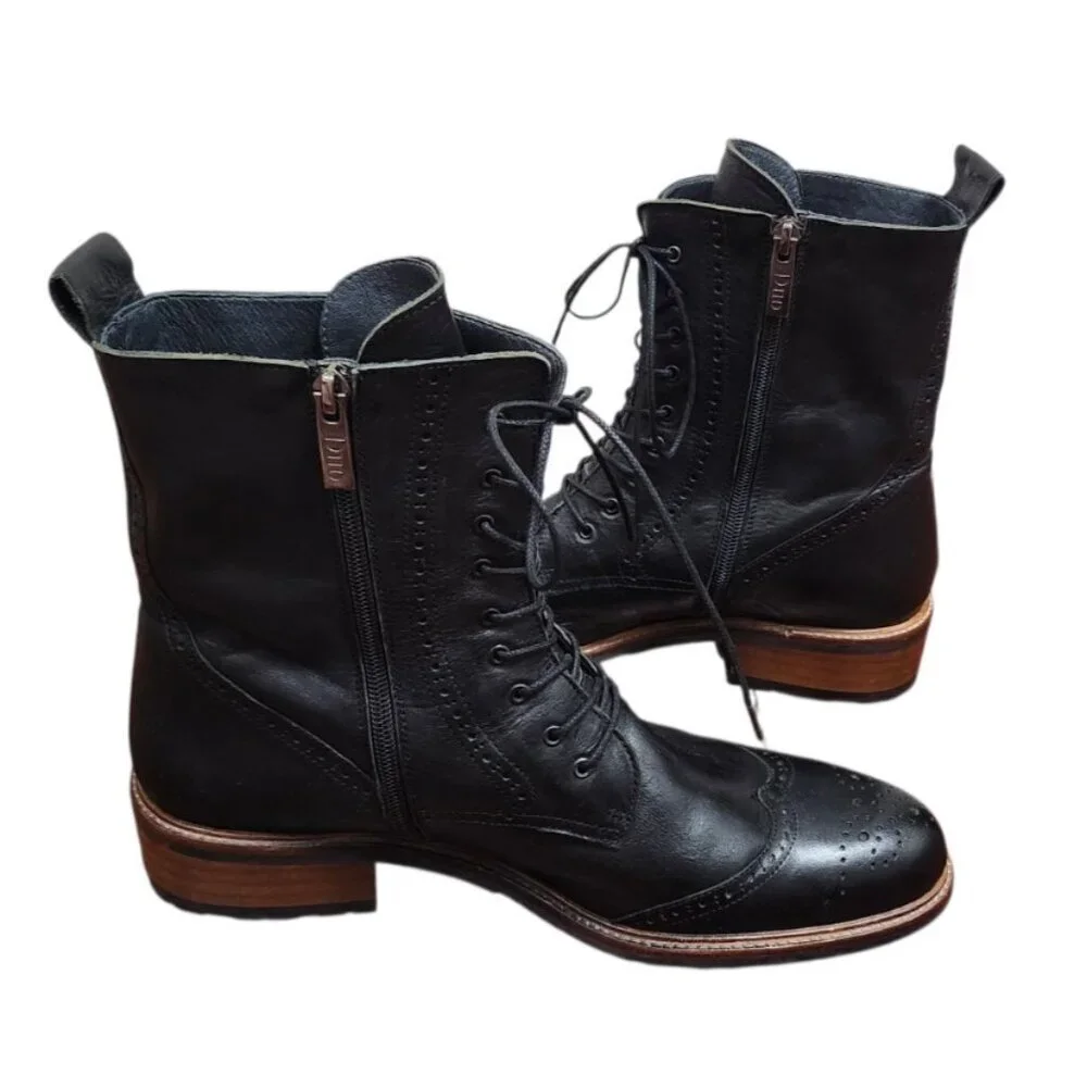 DuoBoots UK Men’s EU 43 Black Leather Brogue Lace Up Ankle Boots